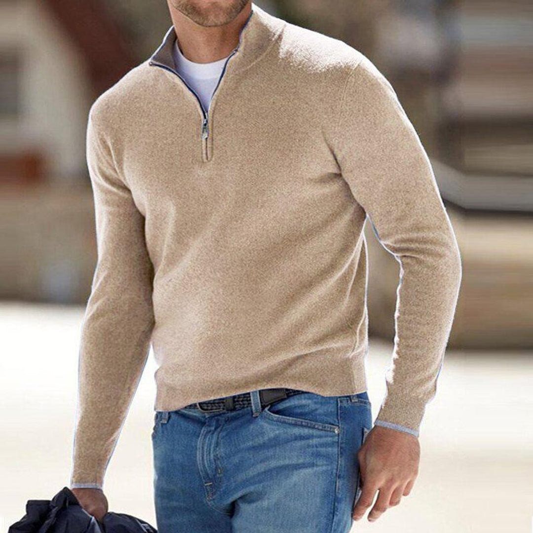 Heather-Knit Mock-Neck Quarter-Zip Sweater