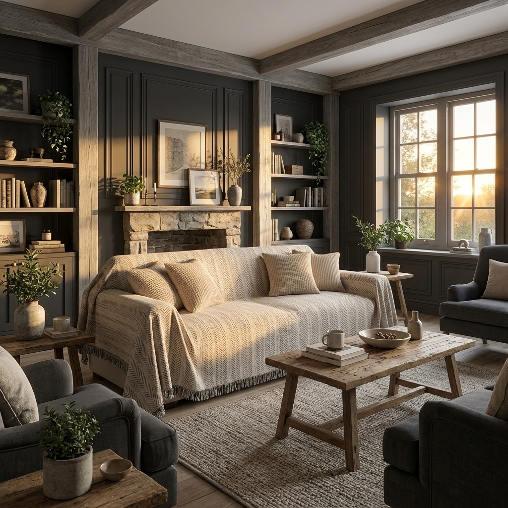Herringbone Sofa Cover in living room setting
