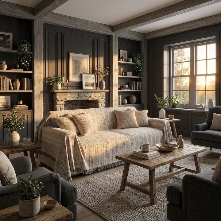 Herringbone Sofa Cover in living room setting