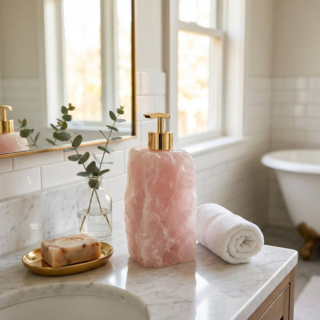 Handcrafted Quartz Crystal Soap Dispenser lifestyle styling
