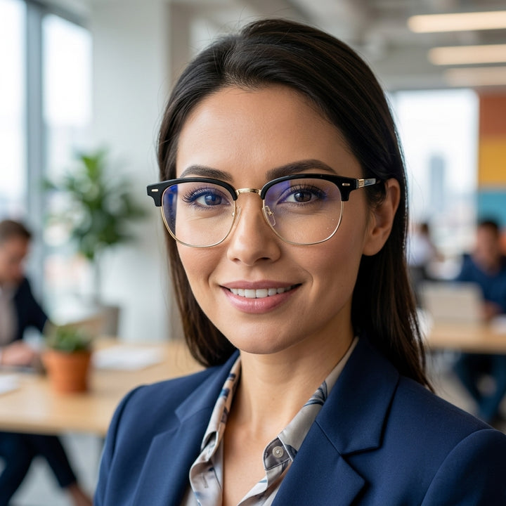 Elegant Blue Light Blocking Glasses browline lifestyle hero