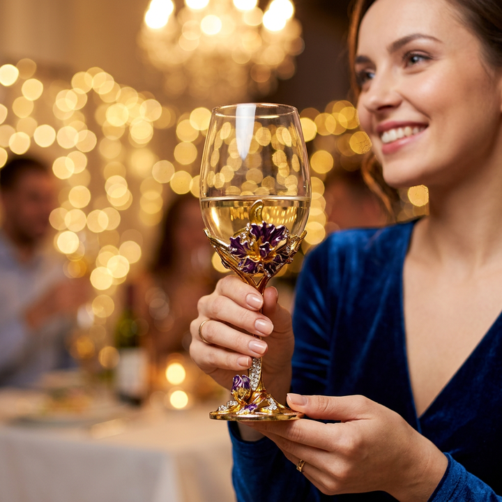 Elegant Enamel Iris Glass Goblet
