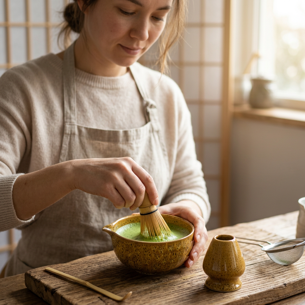 Earthy Yellow Ceramic Matcha Ceremony Set lifestyle