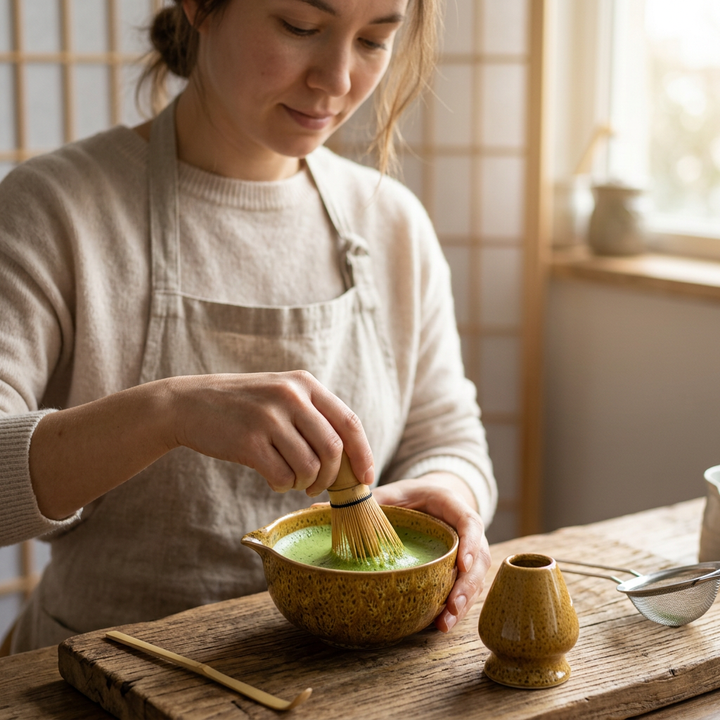 Earthy Yellow Ceramic Matcha Ceremony Set lifestyle