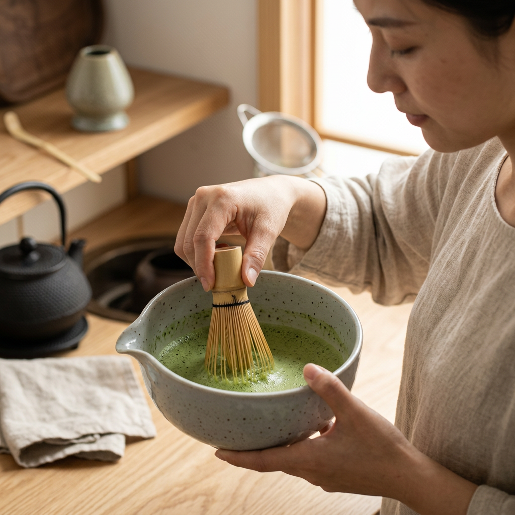 Light Blue Ceramic Matcha Ceremony Set lifestyle