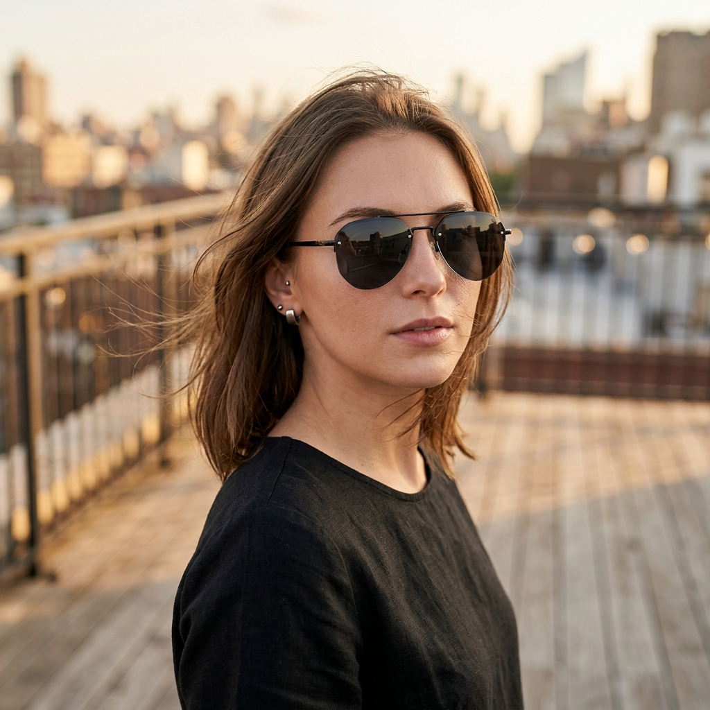 Black aviator sunglasses lifestyle hero shot