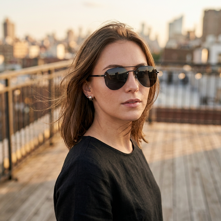 Black aviator sunglasses lifestyle hero shot