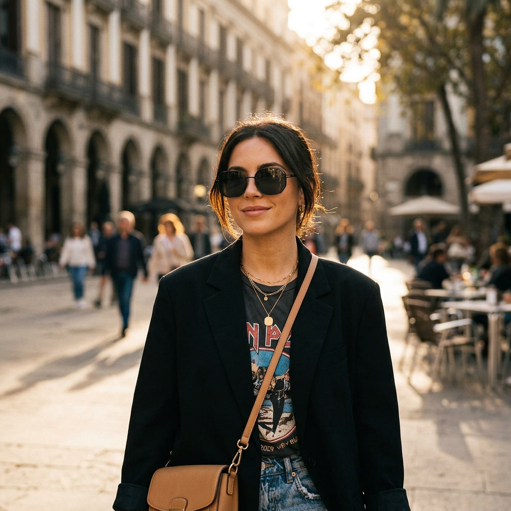 Black vintage aluminum sunglasses lifestyle hero shot