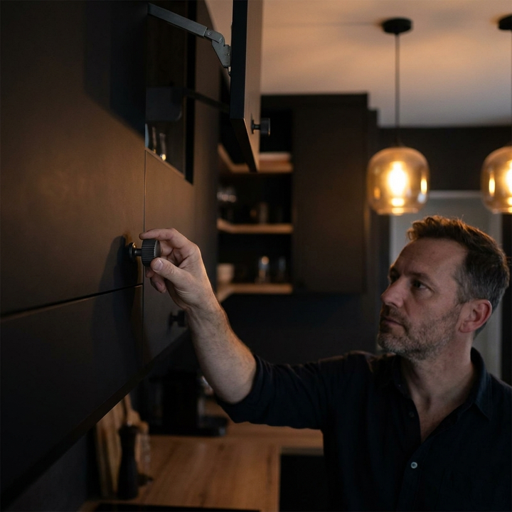 1.1in 28mm Black lifestyle - matte black wall cabinet