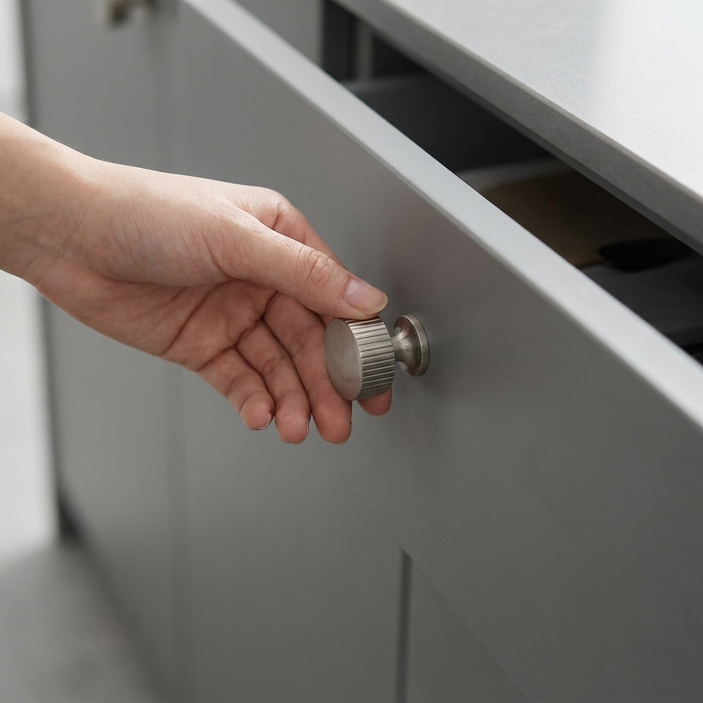 1.1in 28mm Nickel lifestyle - minimalist grey kitchen