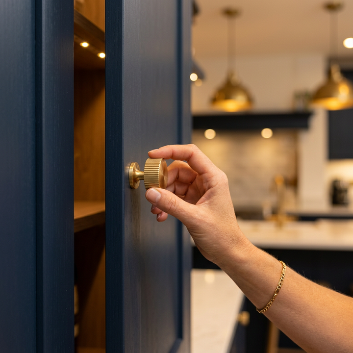 1.3in 35mm Brass lifestyle - luxury navy kitchen