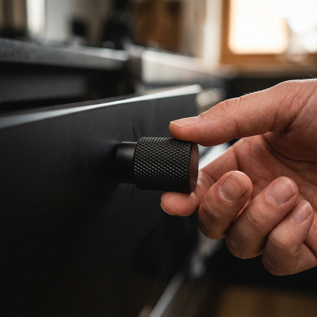 Solid Brass Knurled Cabinet Knob - Black - lifestyle