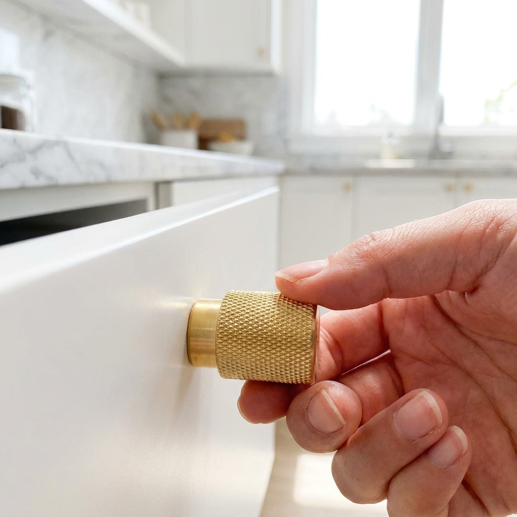 Solid Brass Knurled Cabinet Knob - Brass - lifestyle