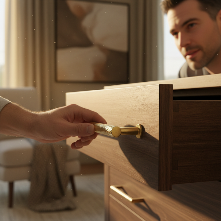 Brass 256/292mm lifestyle - wardrobe drawer