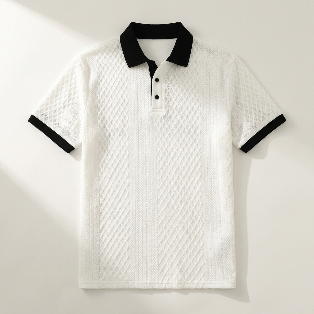 Khaki Diagonal Jacquard Knit Polo back view
