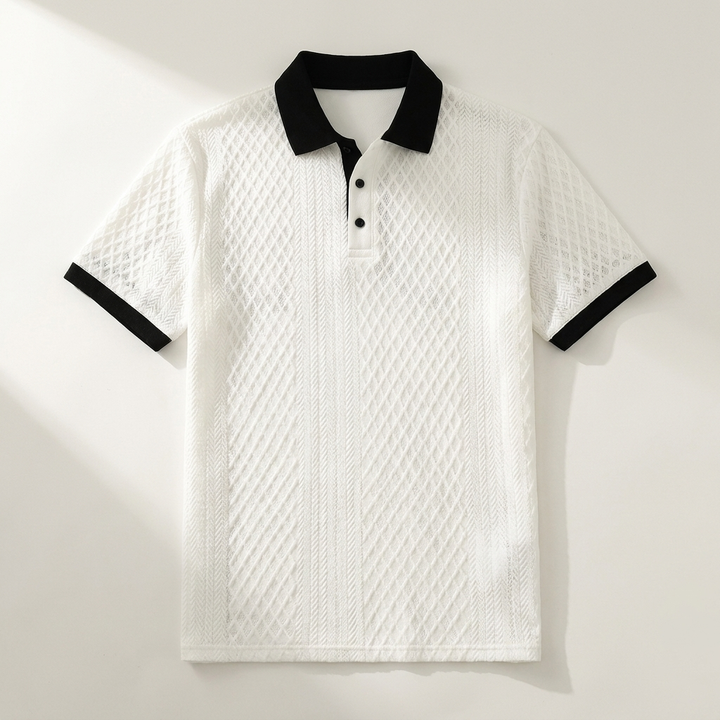 Khaki Diagonal Jacquard Knit Polo back view