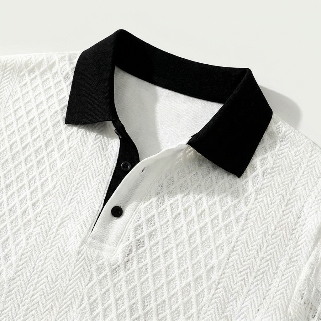 White Diagonal Jacquard Knit Polo lifestyle shot