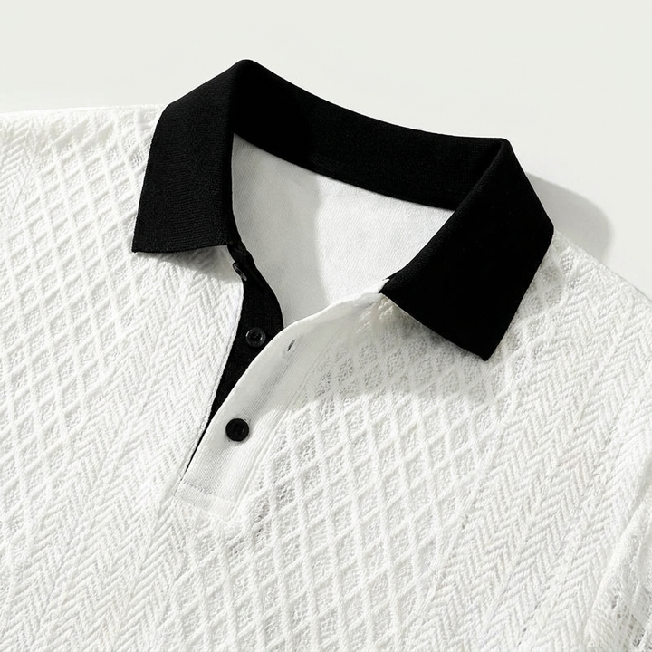 White Diagonal Jacquard Knit Polo lifestyle shot