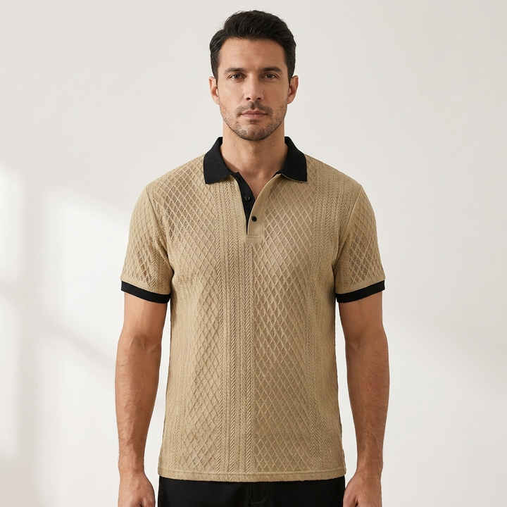 White Diagonal Jacquard Knit Polo back view