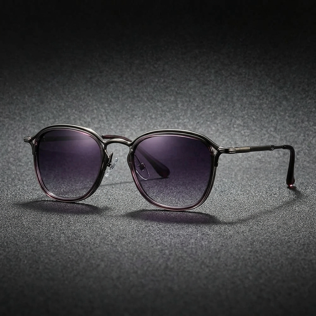 Purple Gunmetal Two-Tone Round Metal Sunglasses front view