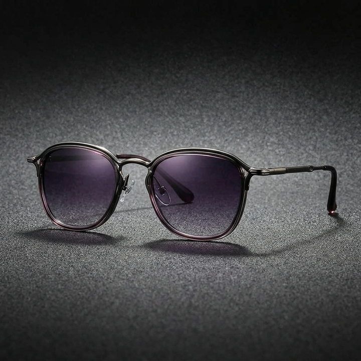Purple Gunmetal Two-Tone Round Metal Sunglasses front view