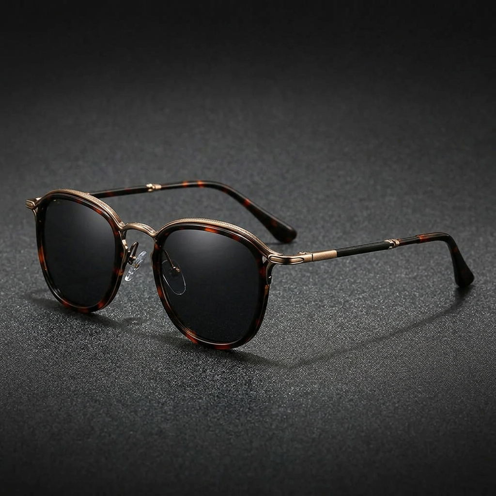 Copper Tortoise Two-Tone Round Metal Sunglasses front view