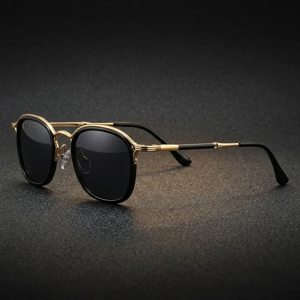 Gold Two-Tone Round Metal Sunglasses front view