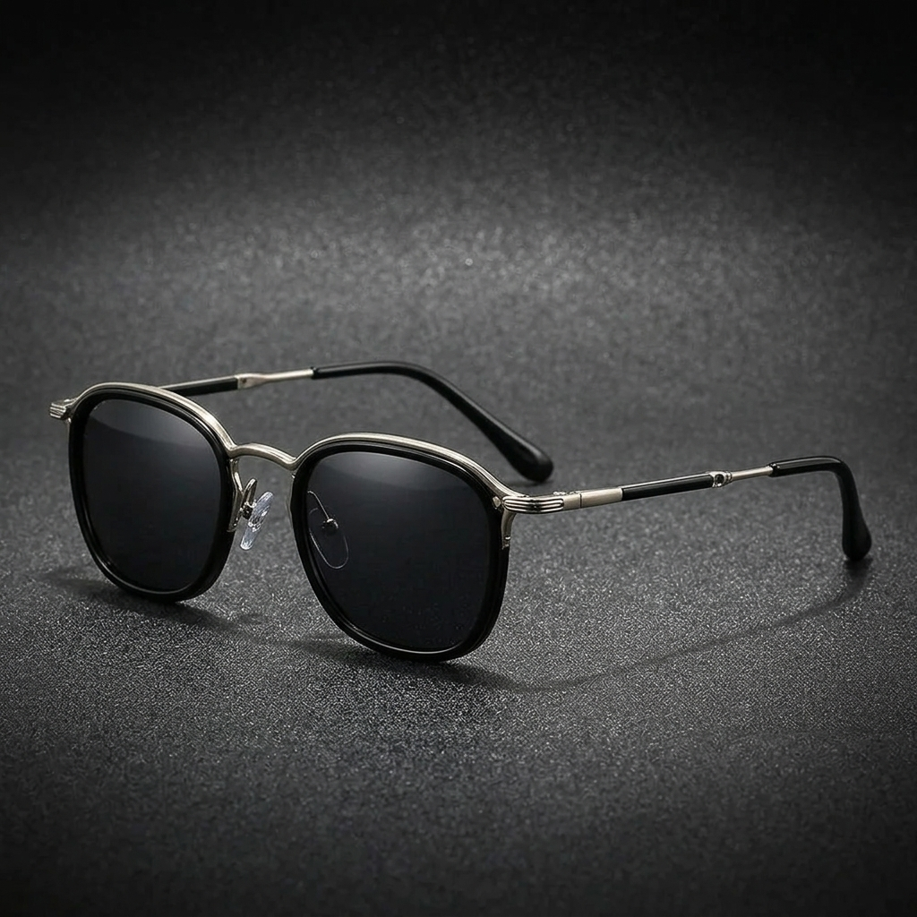 Silver Two-Tone Round Metal Sunglasses front view
