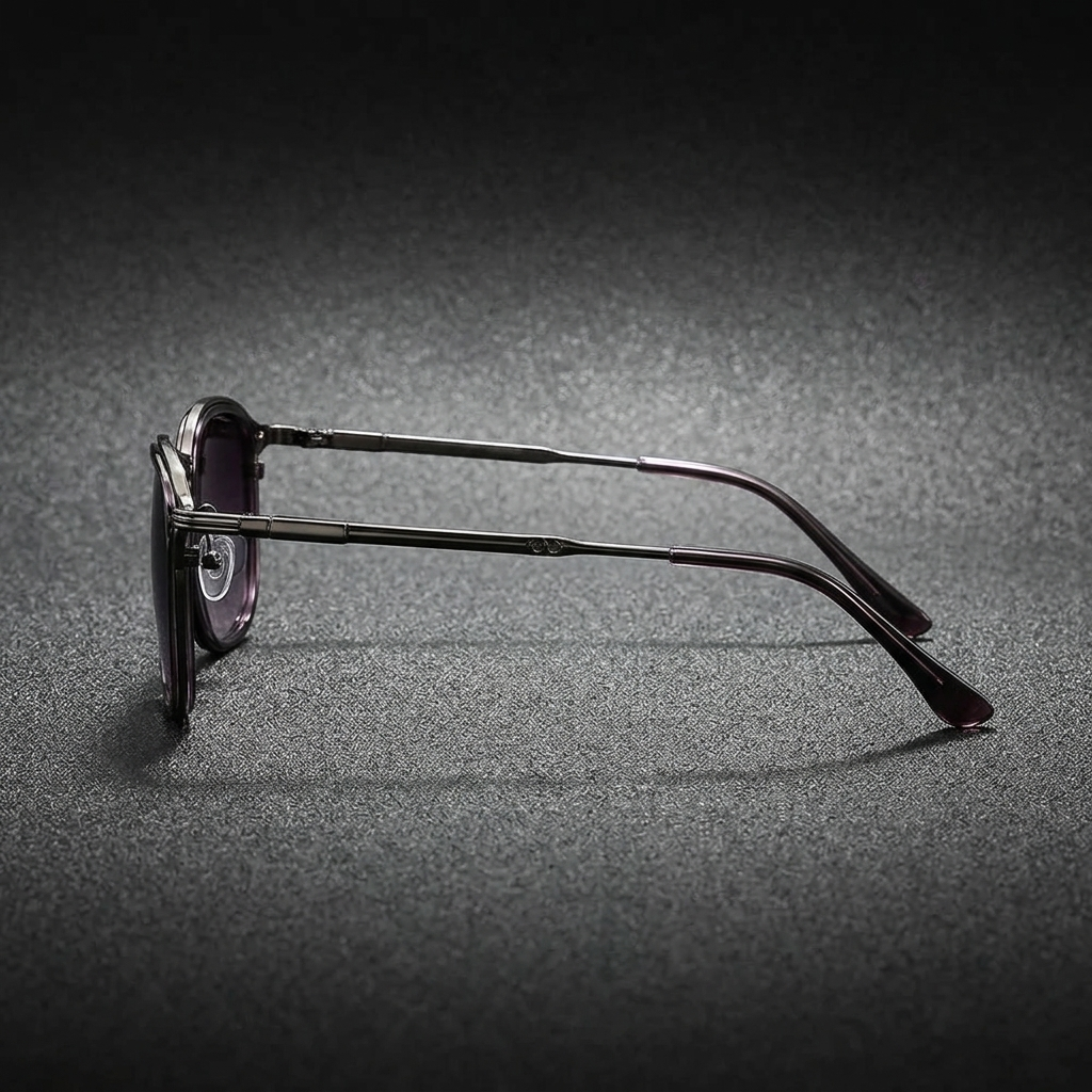 Gold Two-Tone Round Metal Sunglasses detail view