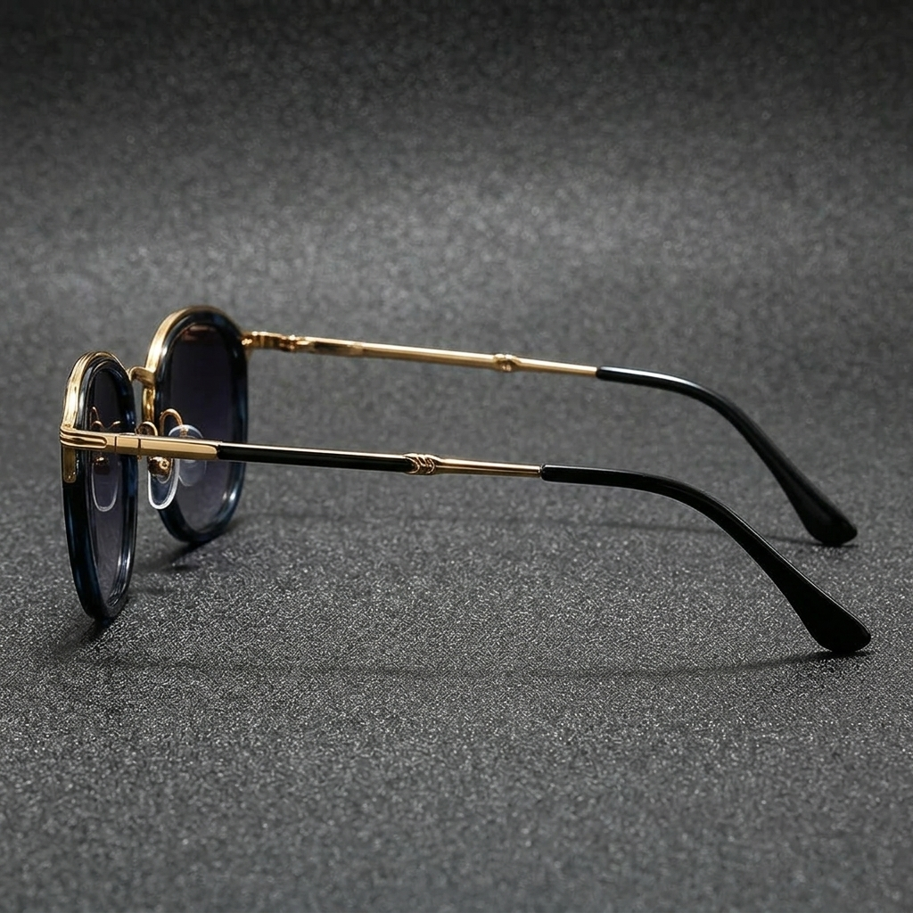 Blue Leopard Two-Tone Round Metal Sunglasses detail view