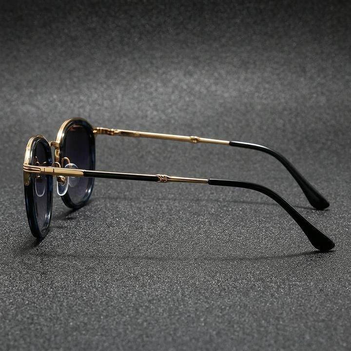 Blue Leopard Two-Tone Round Metal Sunglasses detail view