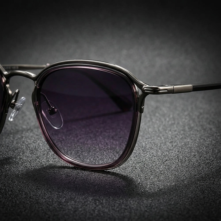 Silver Two-Tone Round Metal Sunglasses detail view