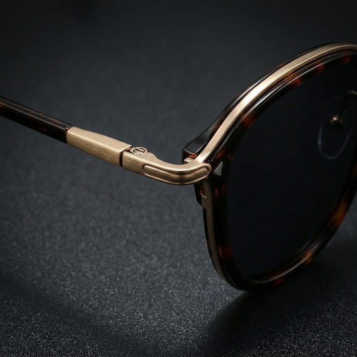 Copper Tortoise Two-Tone Round Metal Sunglasses detail view