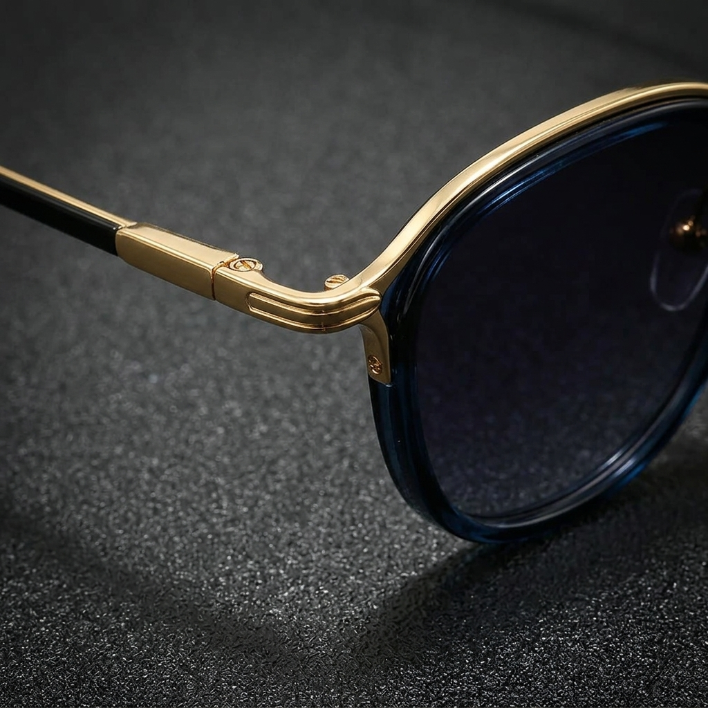 Purple Gunmetal Two-Tone Round Metal Sunglasses detail view