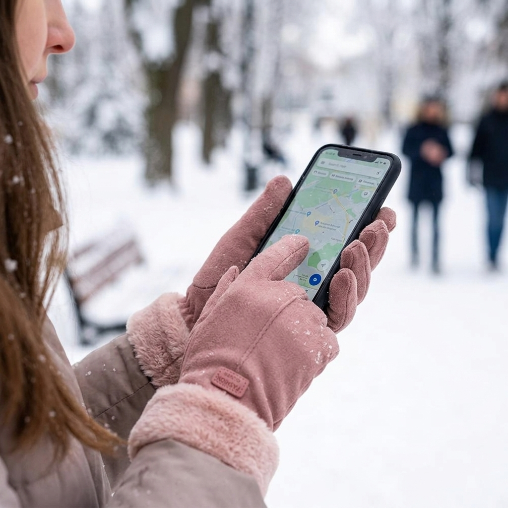 Pink touchscreen winter gloves lifestyle hero shot