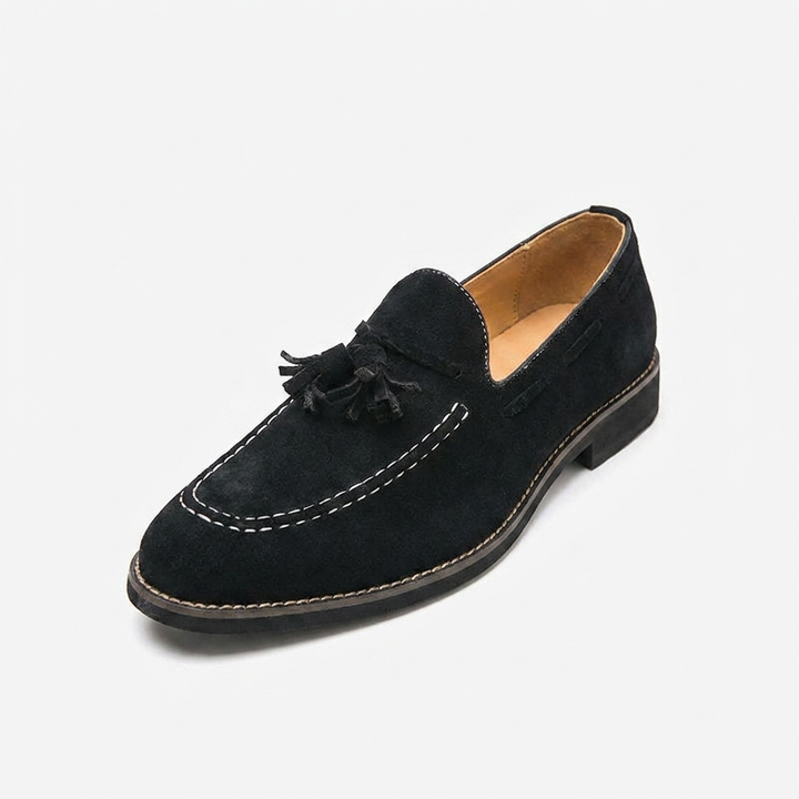 Suede tassel loafers tassel vamp detail