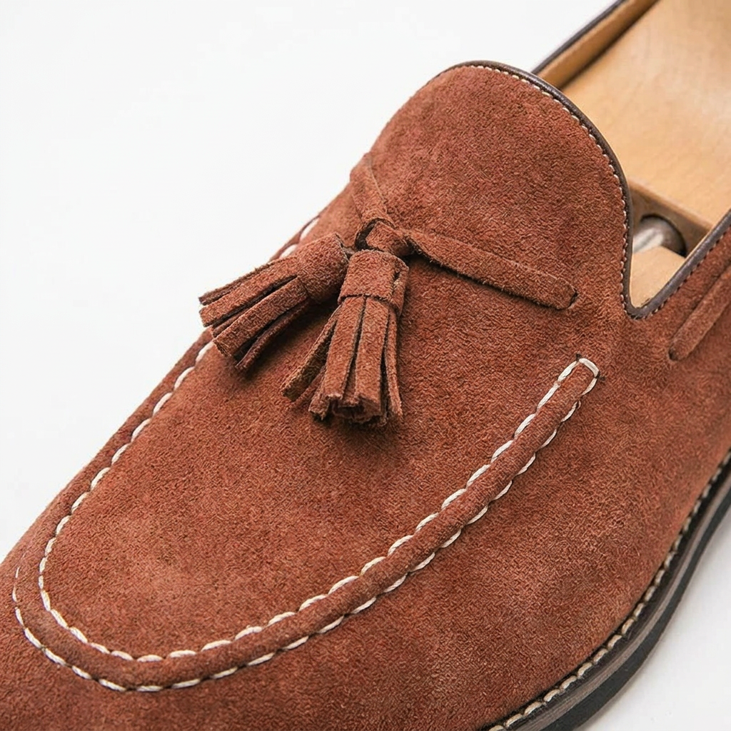 Suede tassel loafers heel detail