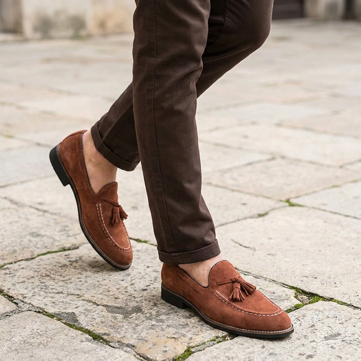 Suede tassel loafers interior lining detail