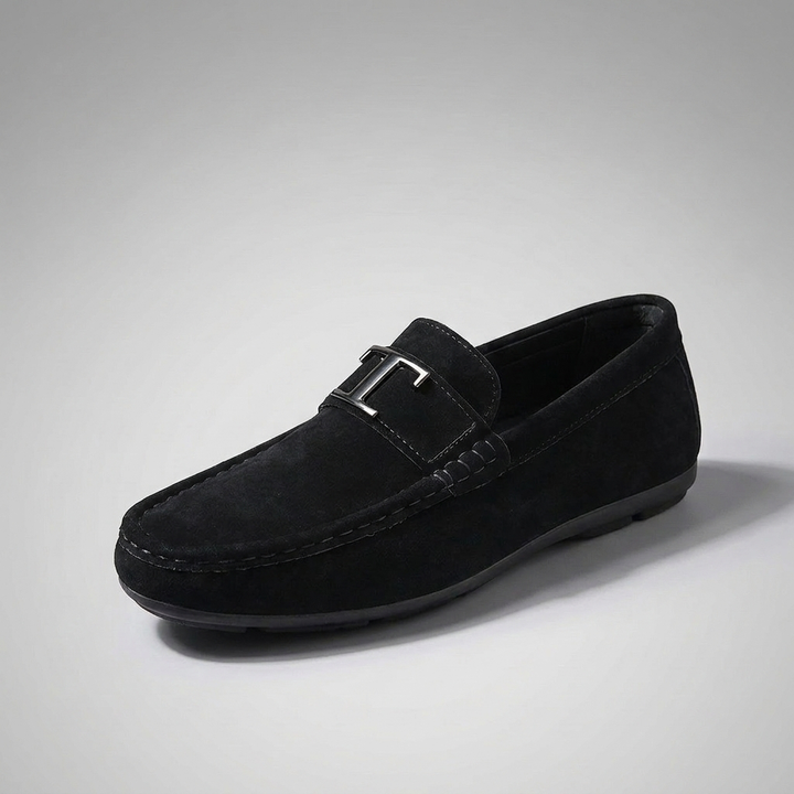 Suede Slip-On Loafers with Metal Bit