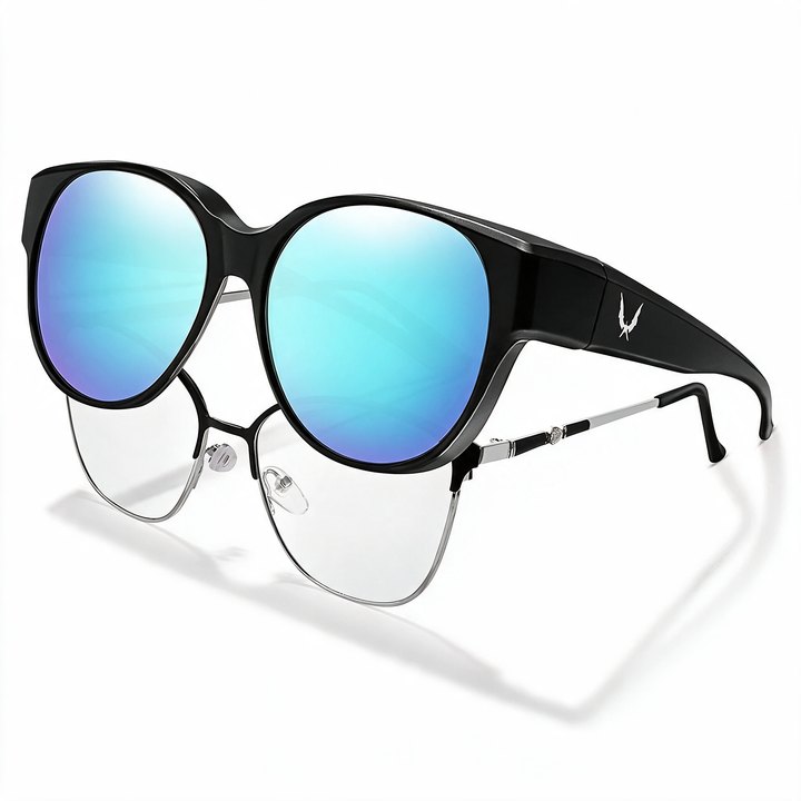 Blue Mirror Round Fit-Over Sunglasses angled view