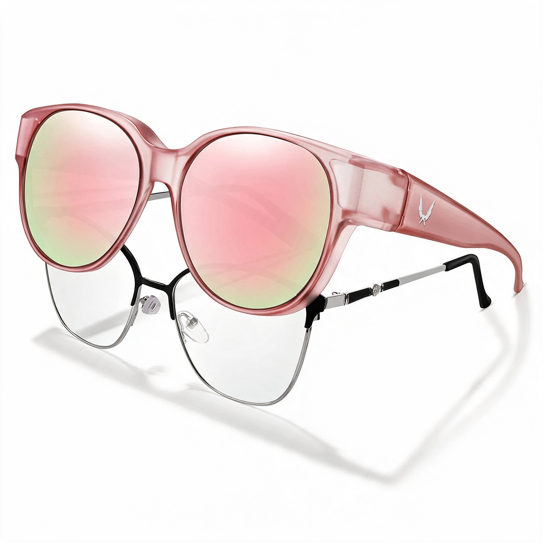 Pink Mirror Round Fit-Over Sunglasses angled view