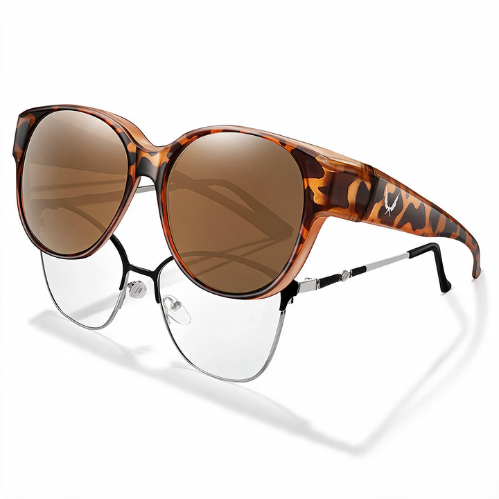 Tortoiseshell Brown Round Fit-Over Sunglasses angled view