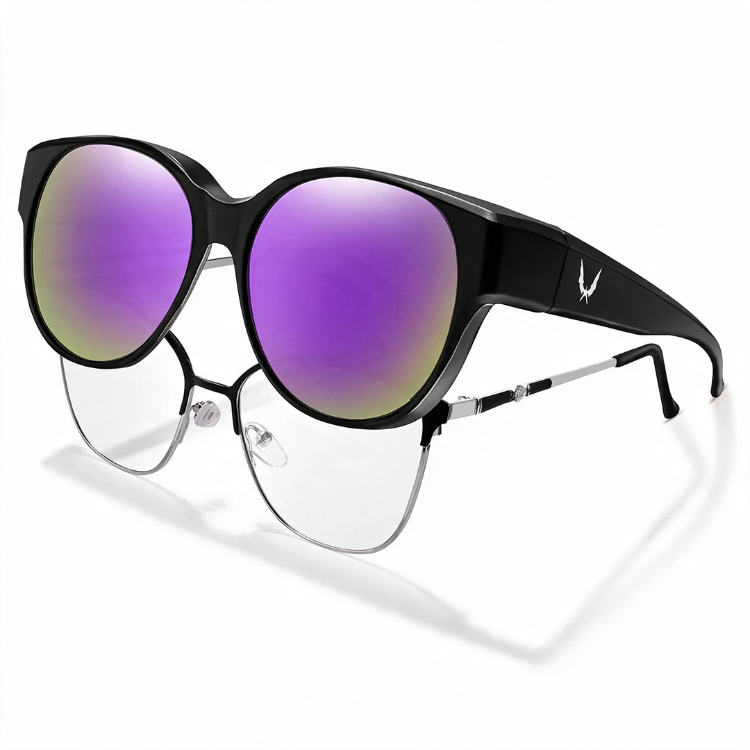 Purple Mirror Round Fit-Over Sunglasses angled view