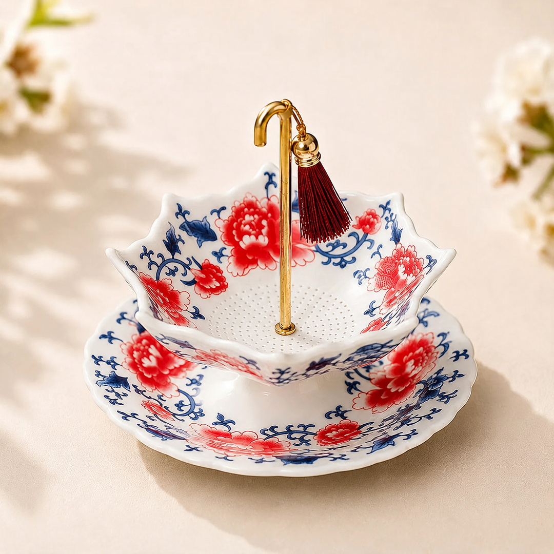 Peony Swiveling Porcelain Tea Filter front view
