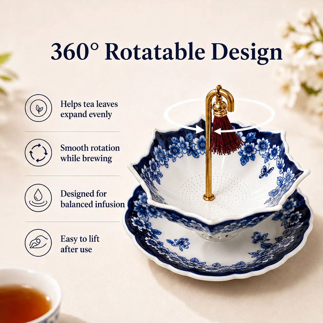 Celadon Swiveling Porcelain Tea Filter rotation feature graphic