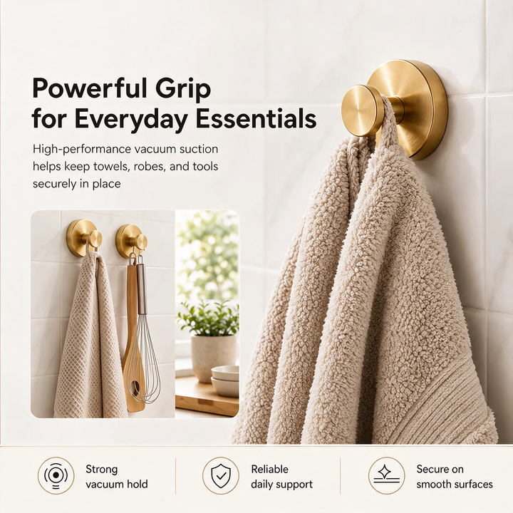 Gold Vacuum-Seal Steel Wall Hooks strong grip feature graphic