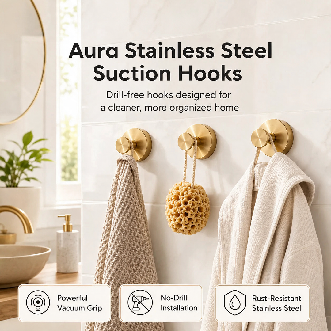 Gold Vacuum-Seal Steel Wall Hooks feature highlights banner