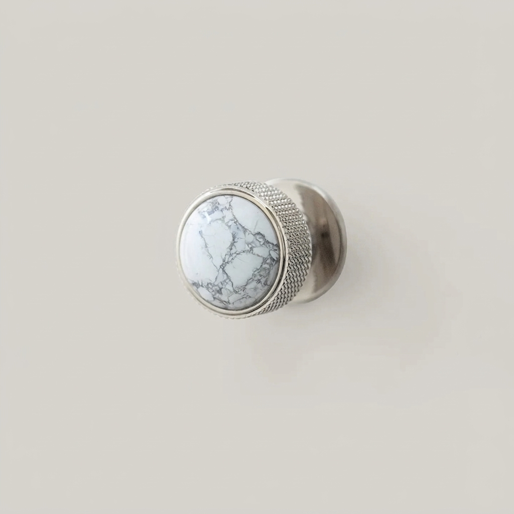 Gemstone Cabinet Knob - Nickel White Turquoise clean