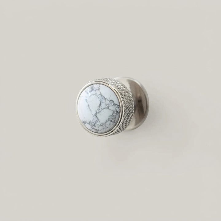Gemstone Cabinet Knob - Nickel White Turquoise clean