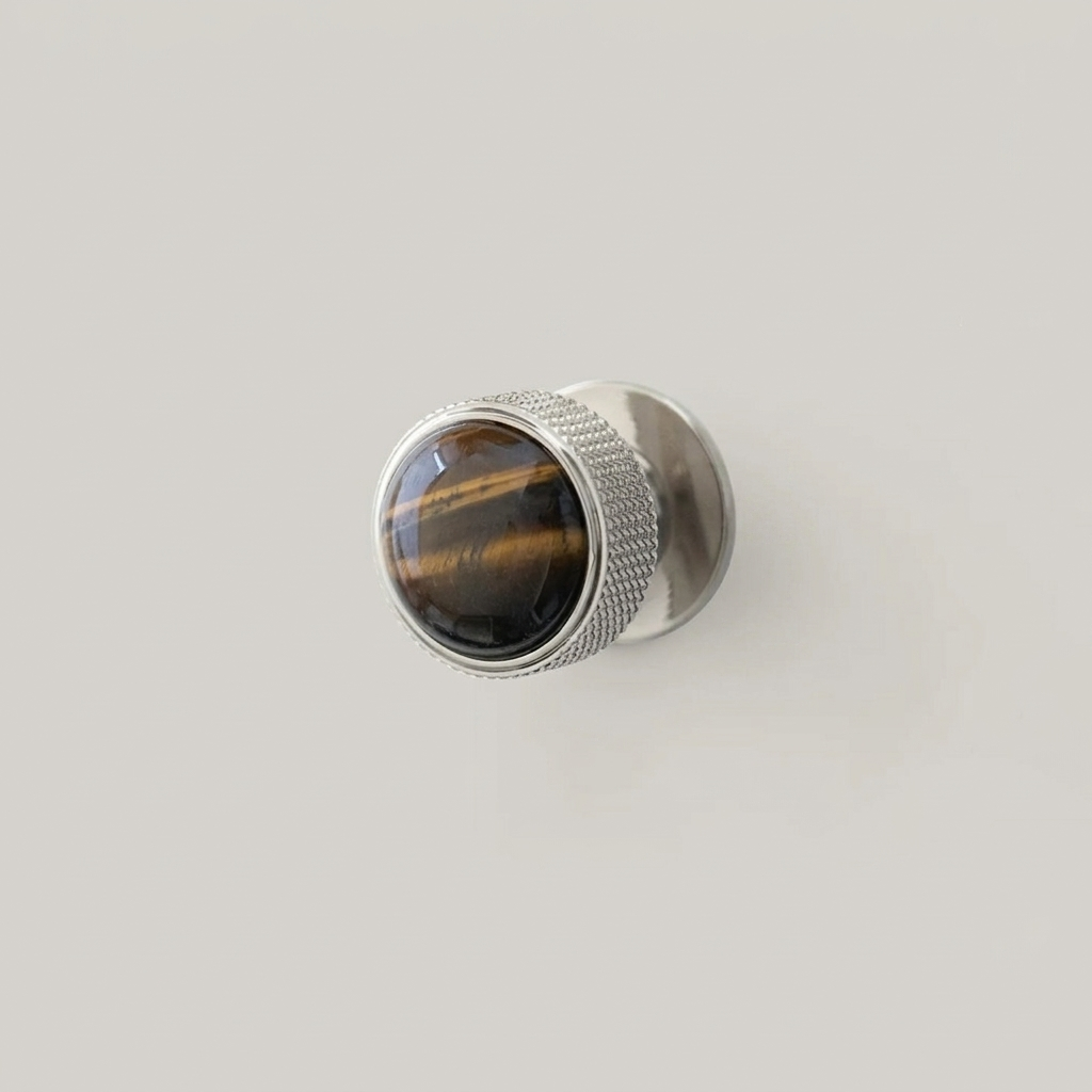 Gemstone Cabinet Knob - Nickel Tiger Eye clean